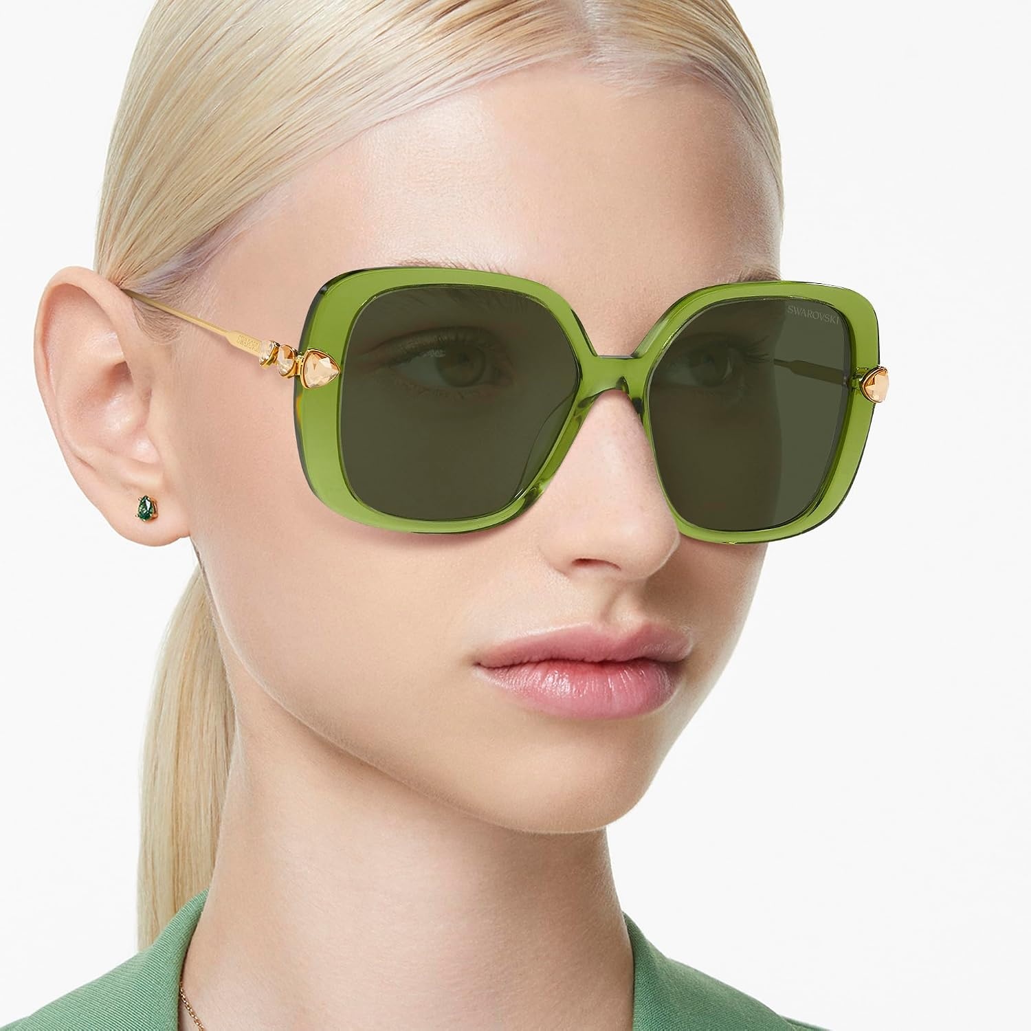image:imageSwarovski womens Sk6011 Square SunglassesTransparent GreenGreen