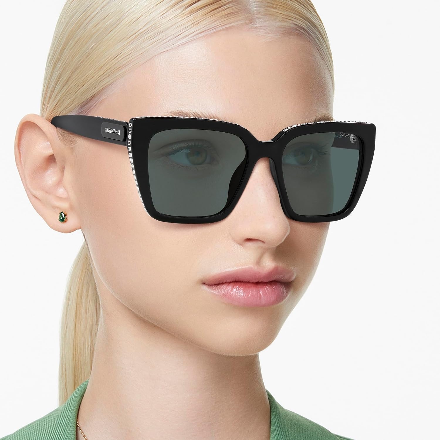 image:imageSwarovski womens Sk6013 Square SunglassesBlackDark Grey