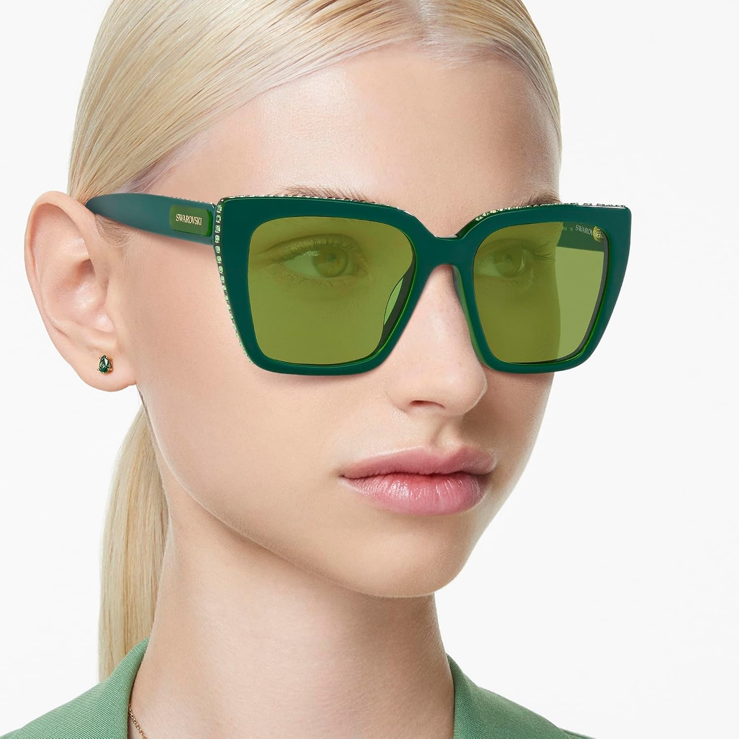 image:imageSwarovski womens Sk6013 Square SunglassesGreenLight Green Mirrored Silver