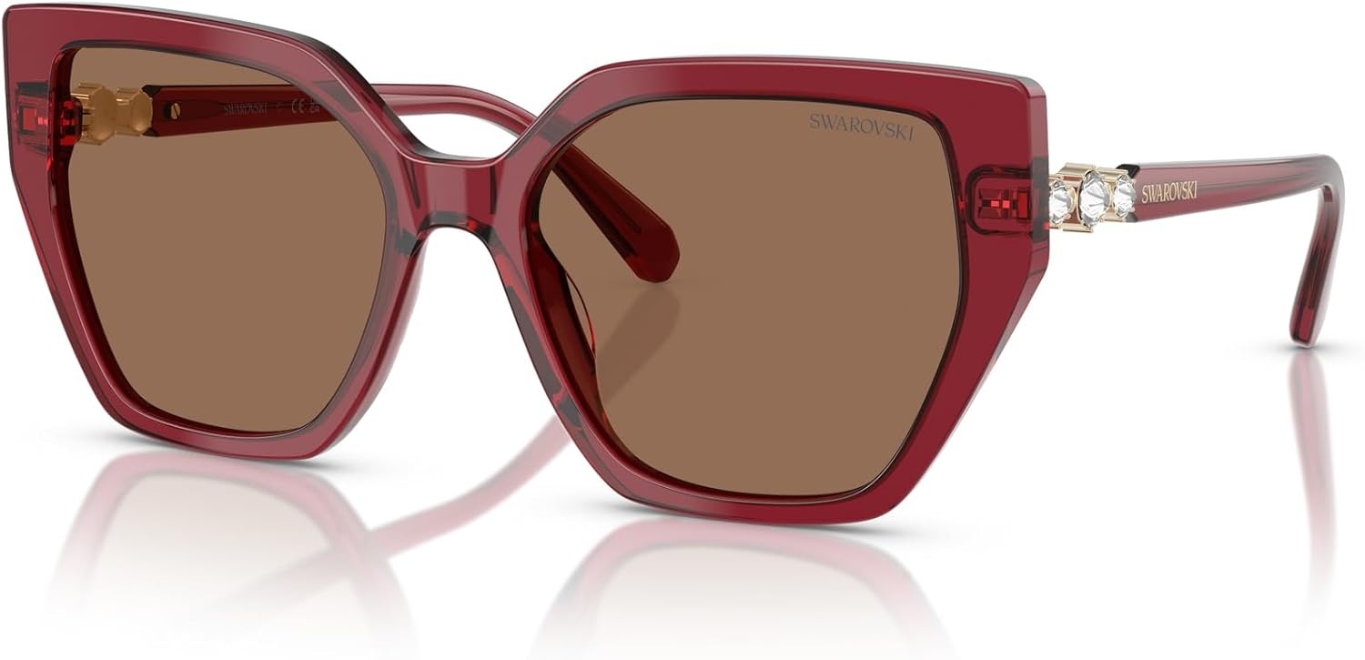 image:imageSwarovski womens Sk6016 Cat Eye SunglassesTransparent BurgundyDark Brown