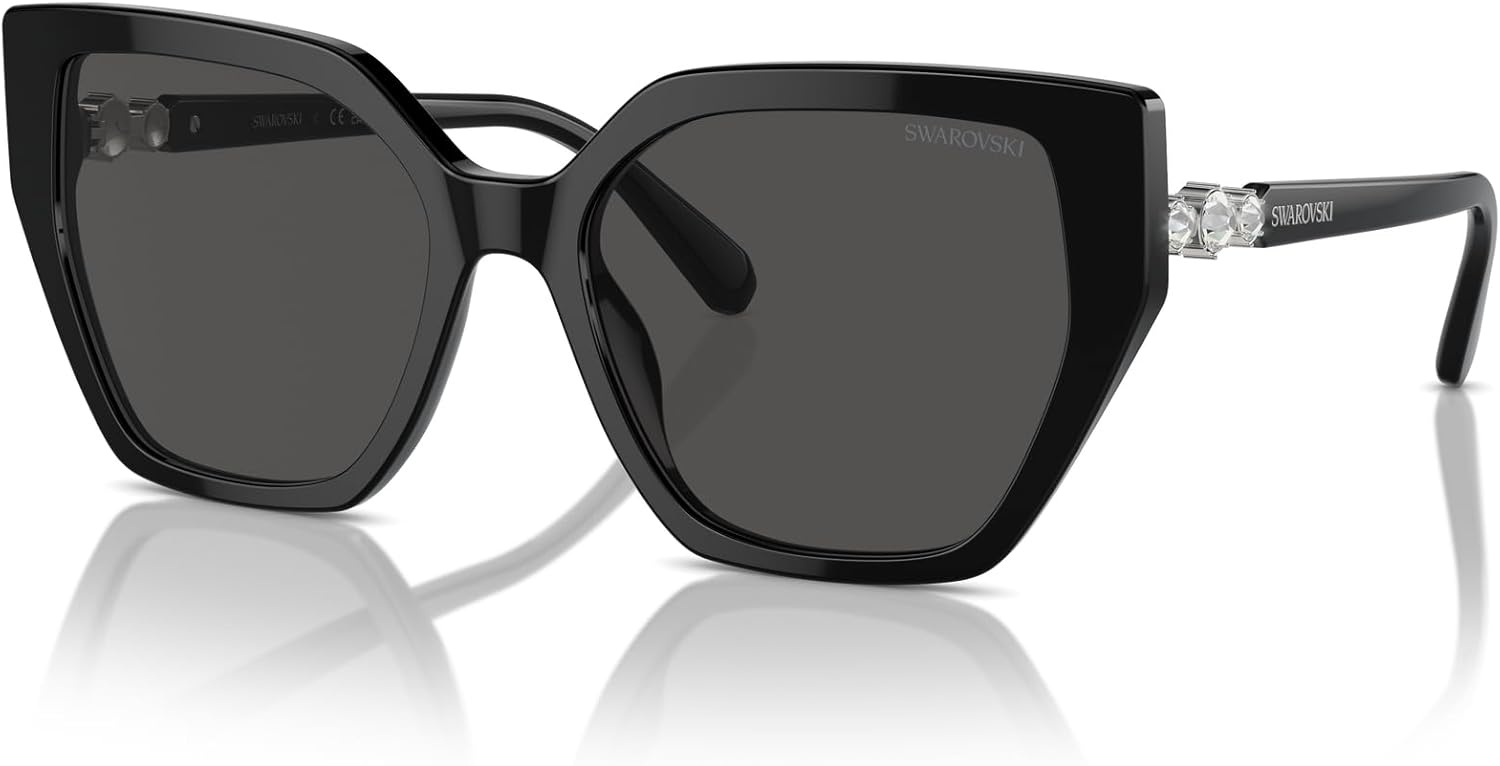 image:imageSwarovski womens Sk6016f Low Bridge Fit Rectangular SunglassesBlackDark Grey
