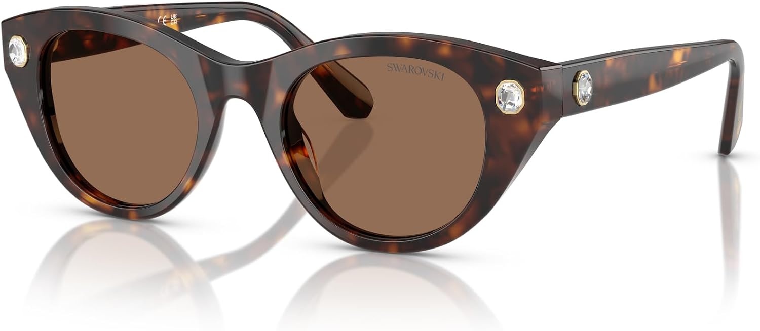 image:imageSwarovski womens Sk6025f Low Bridge Fit Round SunglassesHavanaDark Brown