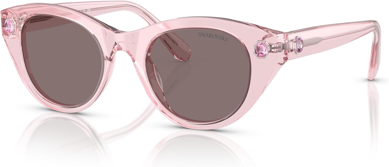 image:imageSwarovski womens Sk6025f Low Bridge Fit Round SunglassesTransparent PinkLight Purple Brown