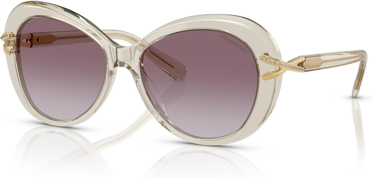 image:imageSwarovski womens Sk6026f Low Bridge Fit Butterfly SunglassesTransparent BeigeViolet Gradient