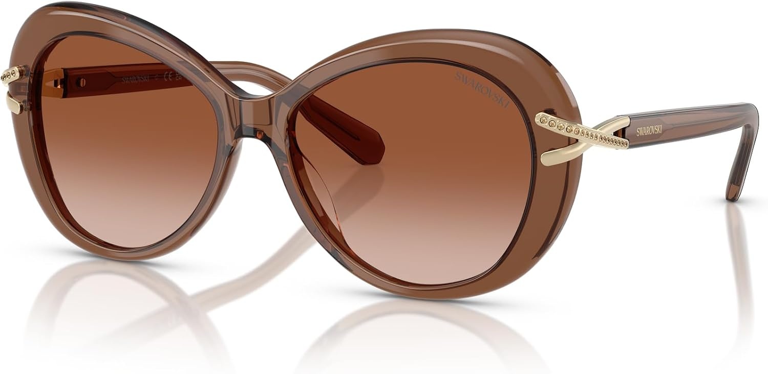 image:imageSwarovski womens Sk6026f Low Bridge Fit Butterfly SunglassesTransparent BrownGradient Brown