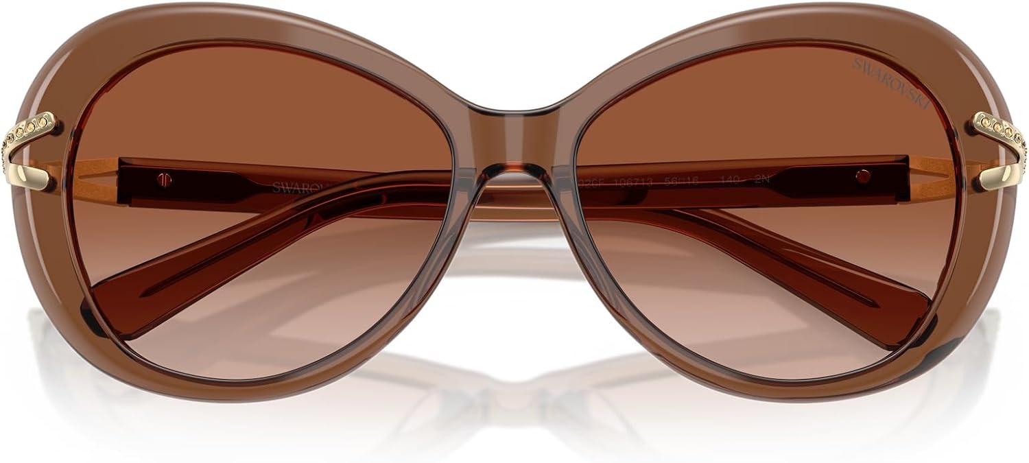 image:imageSwarovski womens Sk6026f Low Bridge Fit Butterfly SunglassesTransparent BrownGradient Brown