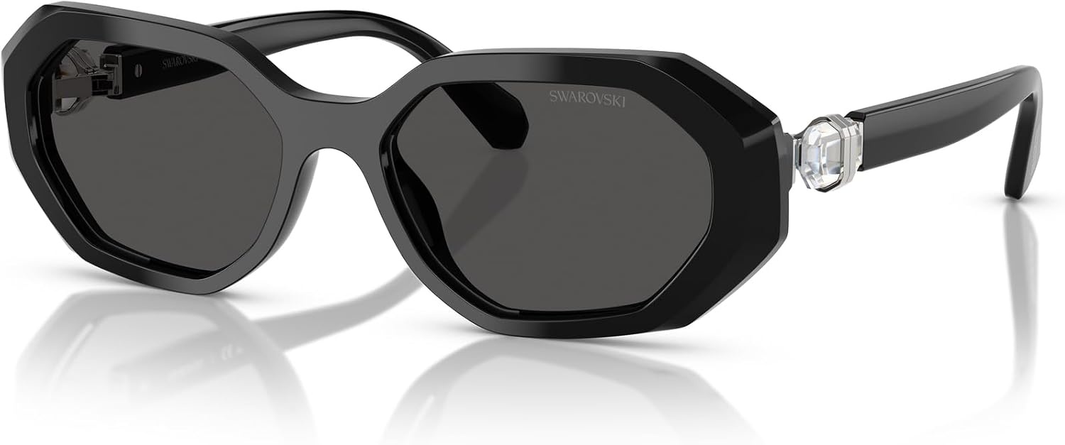 image:imageSwarovski womens Sk6028 Hexagonal SunglassesBlackDark Grey