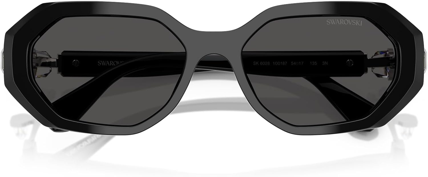 image:imageSwarovski womens Sk6028 Hexagonal SunglassesBlackDark Grey