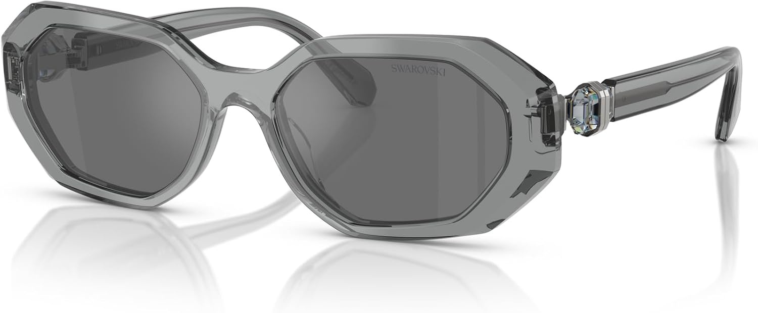image:imageSwarovski womens Sk6028 Hexagonal SunglassesTransparent Dark GreyGrey Mirrored Black