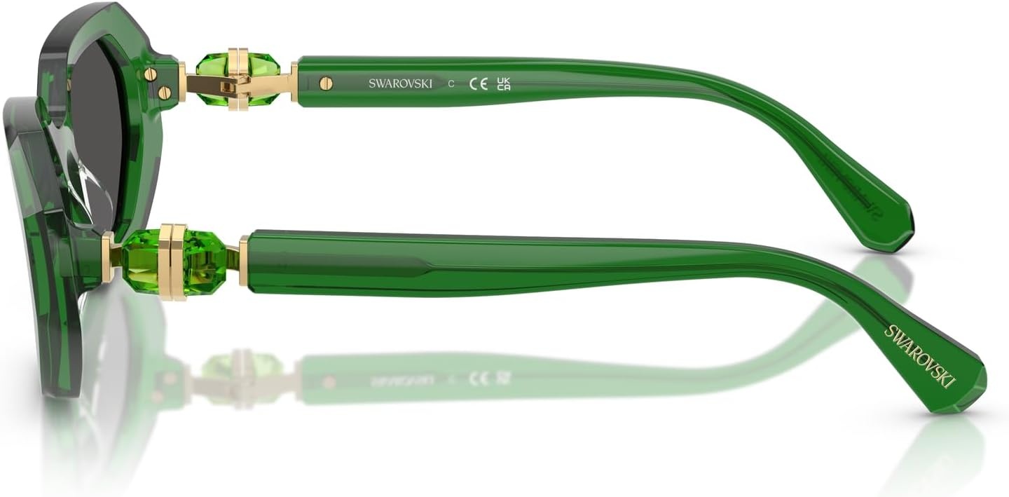 image:imageSwarovski womens Sk6028 Hexagonal SunglassesTransparent GreenDark Grey