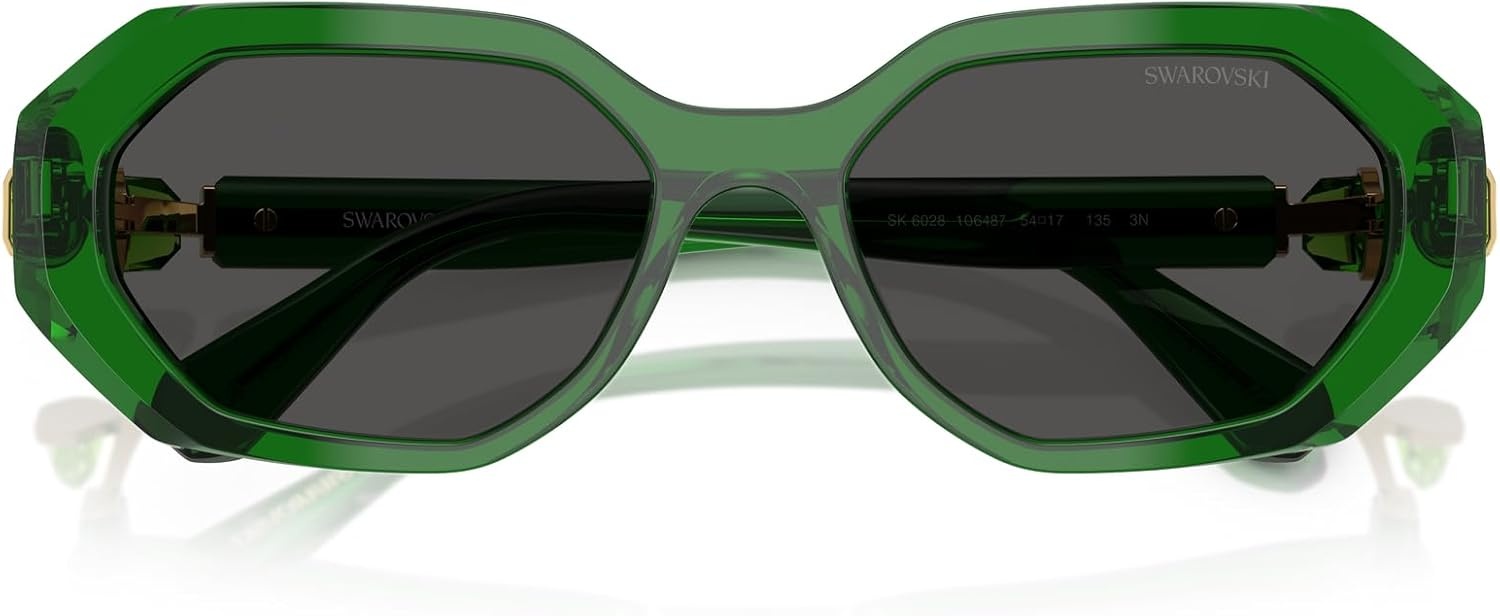 image:imageSwarovski womens Sk6028 Hexagonal SunglassesTransparent GreenDark Grey