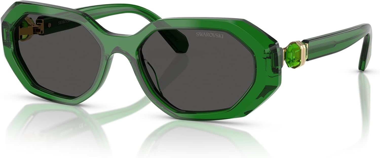 image:imageSwarovski womens Sk6028 Hexagonal SunglassesTransparent GreenDark Grey