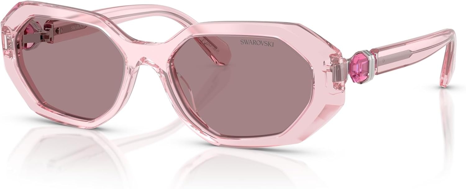 image:imageSwarovski womens Sk6028 Hexagonal SunglassesTransparent PinkLight Purple Brown