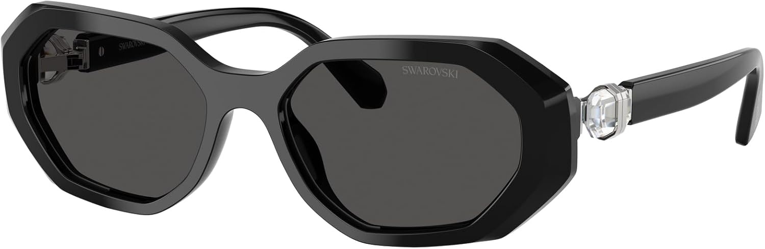 image:imageSwarovski womens Sk6028f Low Bridge Fit Hexagonal SunglassesBlackDark Grey