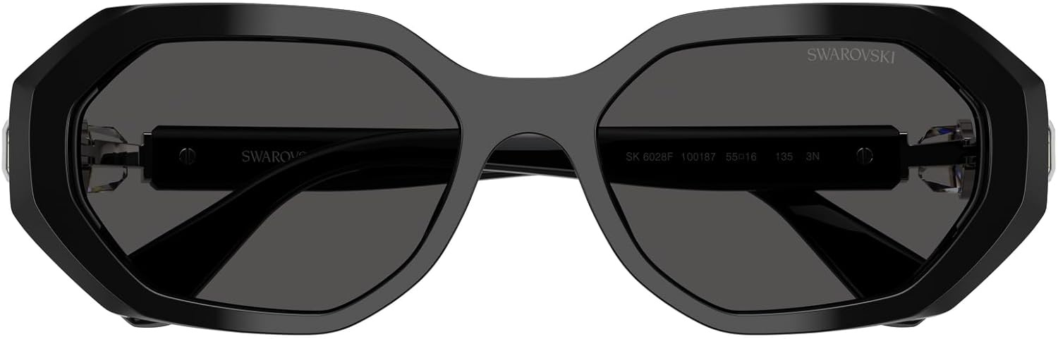 image:imageSwarovski womens Sk6028f Low Bridge Fit Hexagonal SunglassesBlackDark Grey