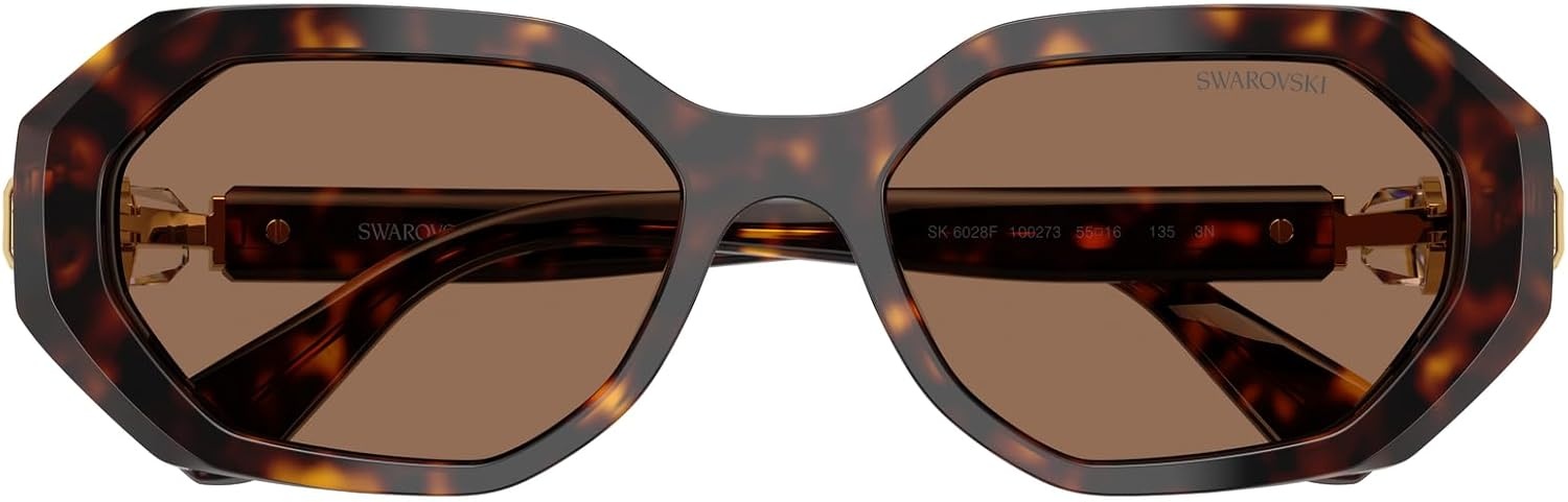 image:imageSwarovski womens Sk6028f Low Bridge Fit Hexagonal SunglassesDark HavanaDark Brown