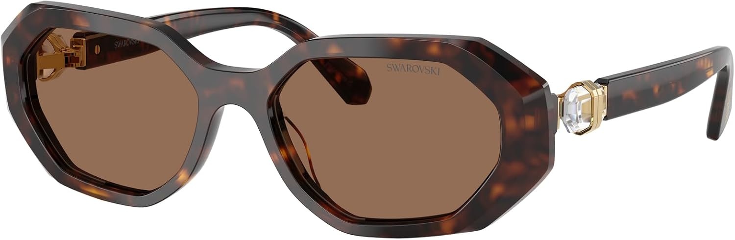 image:imageSwarovski womens Sk6028f Low Bridge Fit Hexagonal SunglassesDark HavanaDark Brown