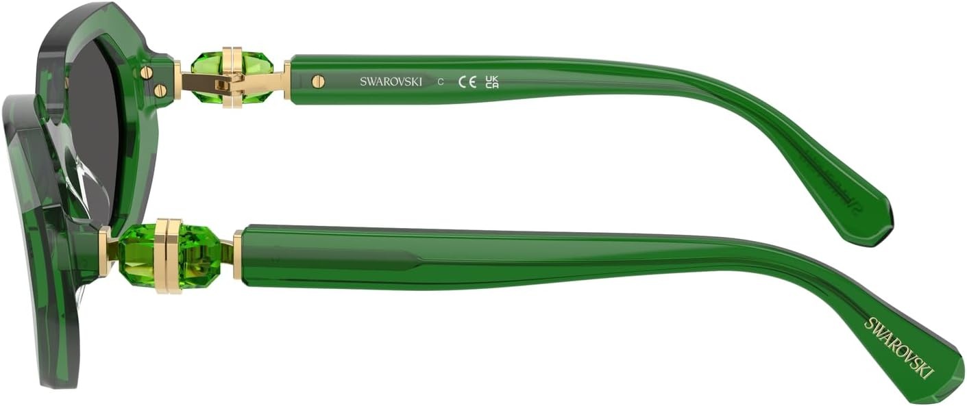 image:imageSwarovski womens Sk6028f Low Bridge Fit Hexagonal SunglassesTransparent GreenDark Grey