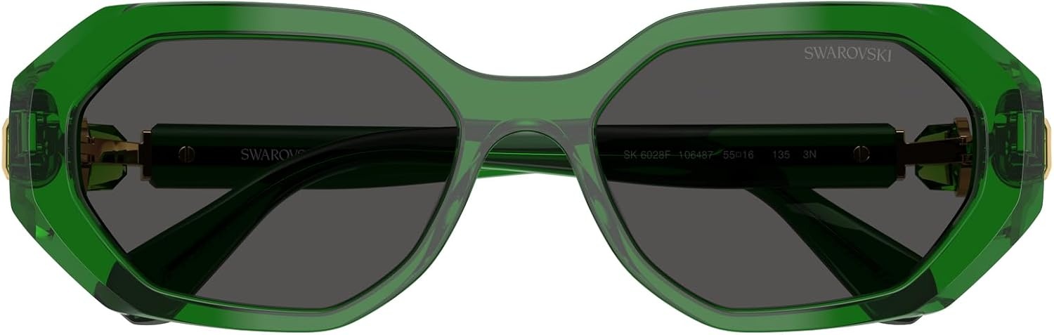 image:imageSwarovski womens Sk6028f Low Bridge Fit Hexagonal SunglassesTransparent GreenDark Grey