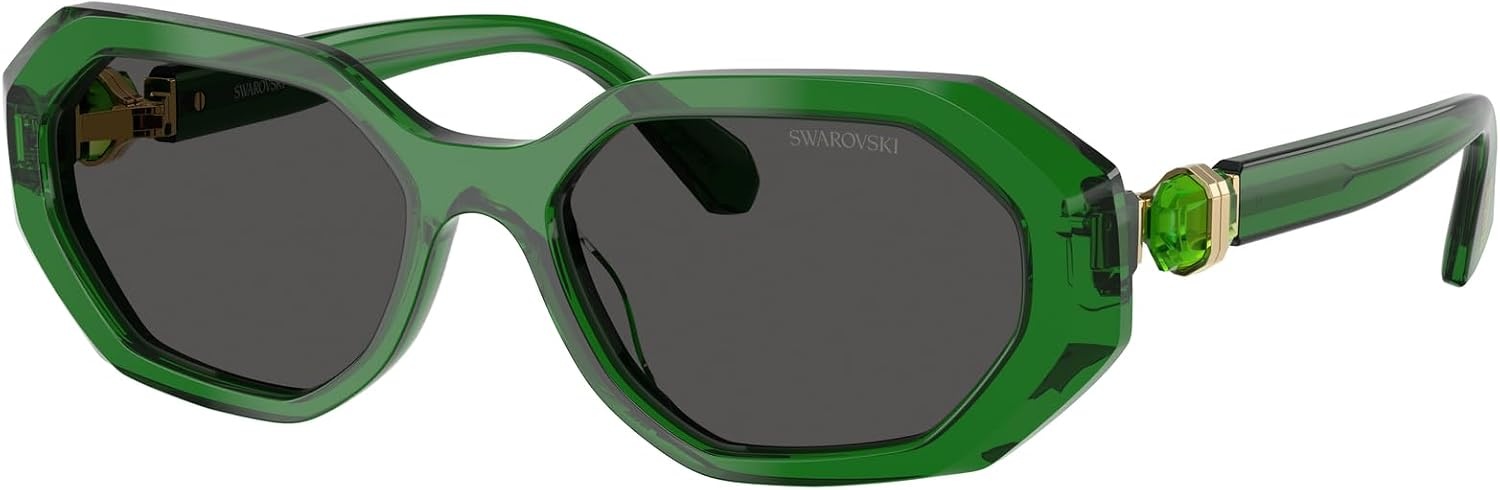 image:imageSwarovski womens Sk6028f Low Bridge Fit Hexagonal SunglassesTransparent GreenDark Grey