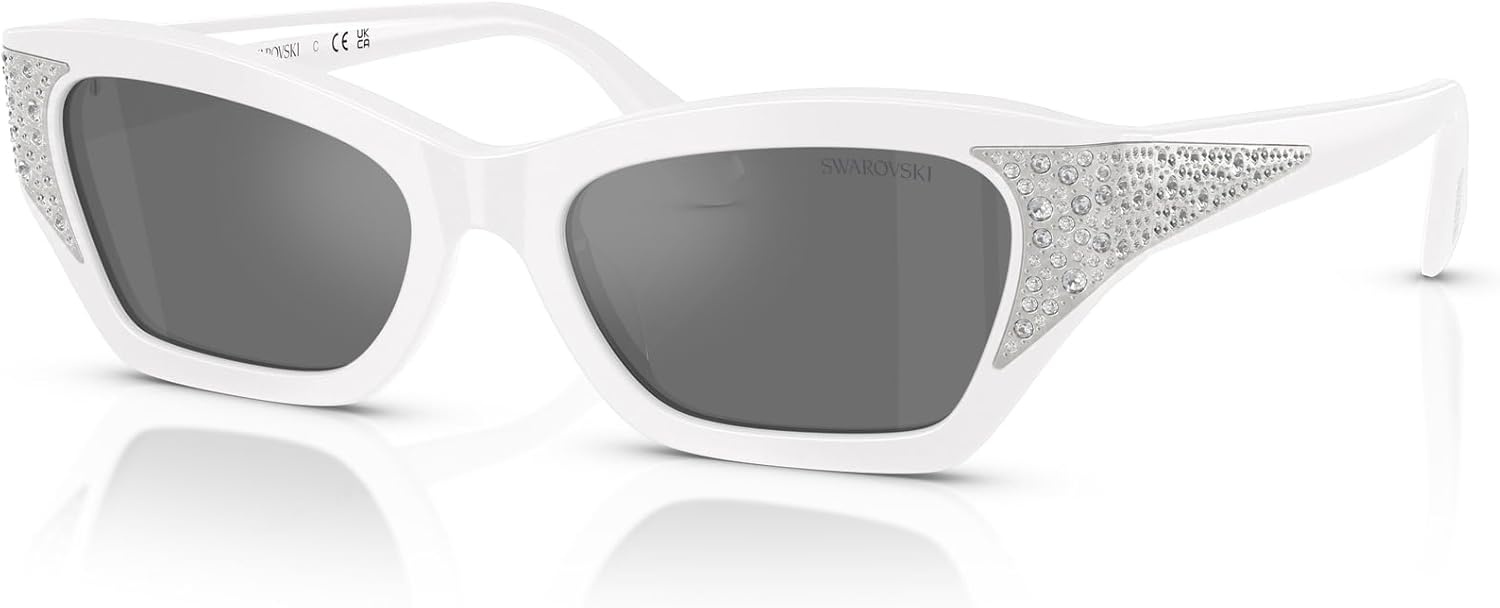 image:imageSwarovski womens Sk6029 Cat Eye SunglassesMilky PinkGrey Mirrored Black