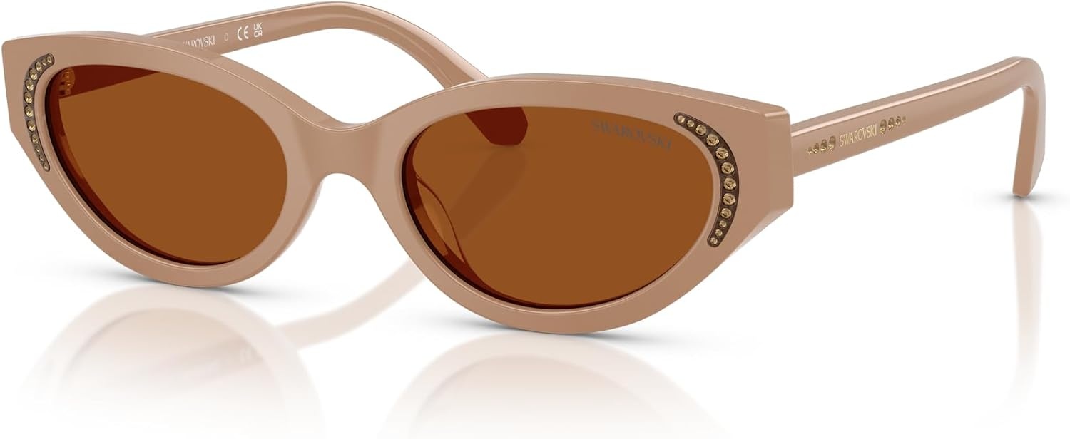 image:imageSwarovski womens Sk6030f Low Bridge Fit Round SunglassesBeigeDark Brown