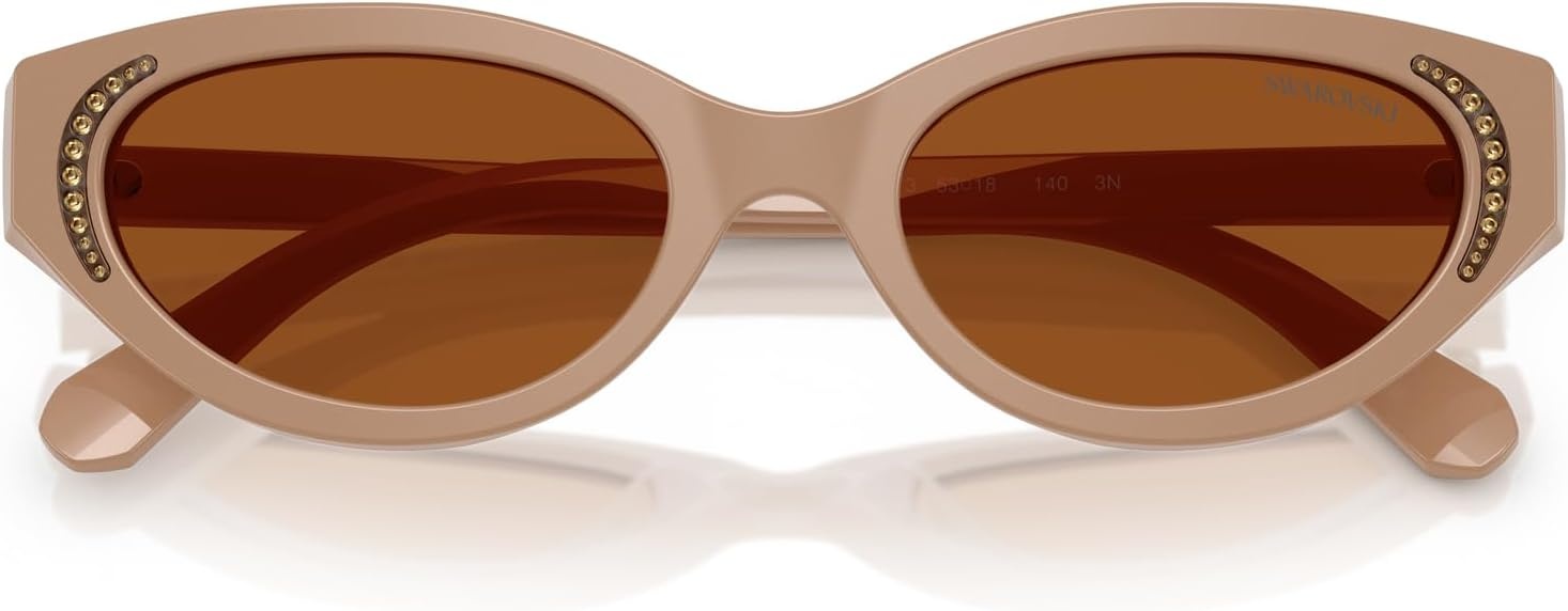 image:imageSwarovski womens Sk6030f Low Bridge Fit Round SunglassesBeigeDark Brown