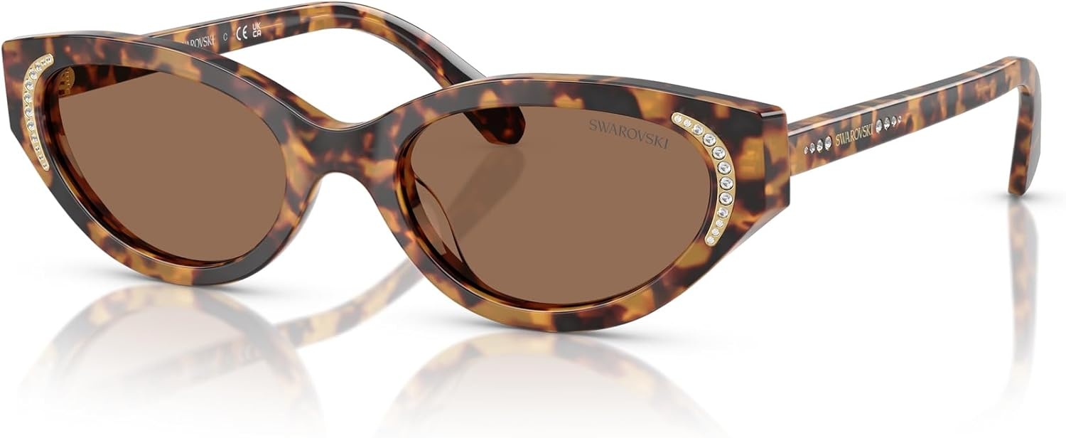 image:imageSwarovski womens Sk6030f Low Bridge Fit Round SunglassesHavana MedioDark Brown