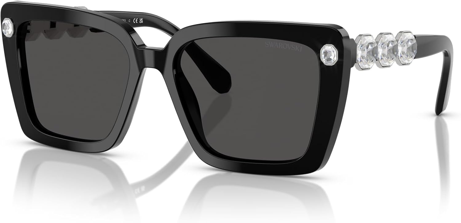 image:imageSwarovski womens Sk6032f Low Bridge Fit Square SunglassesBlackDark Grey