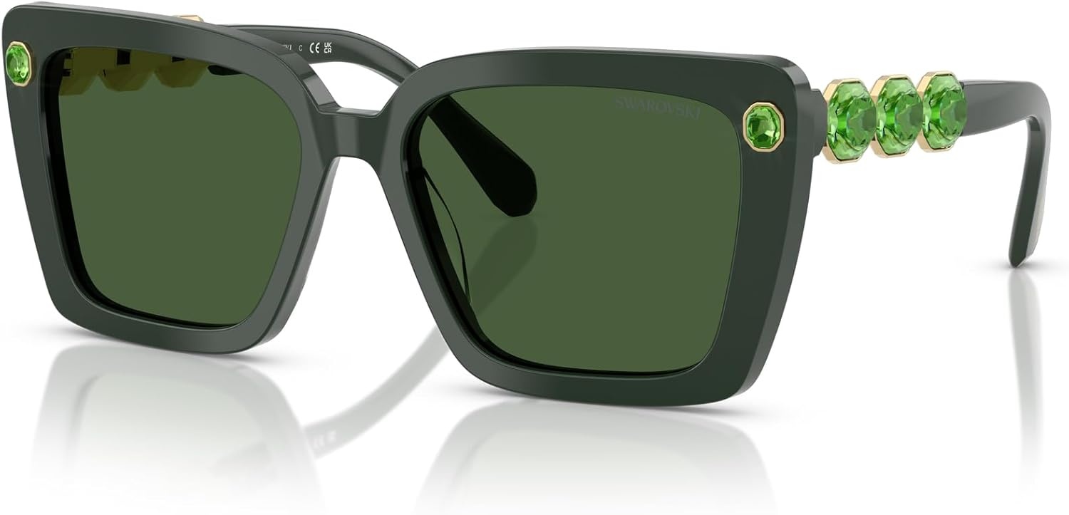 image:imageSwarovski womens Sk6032f Low Bridge Fit Square SunglassesGreenDark Green