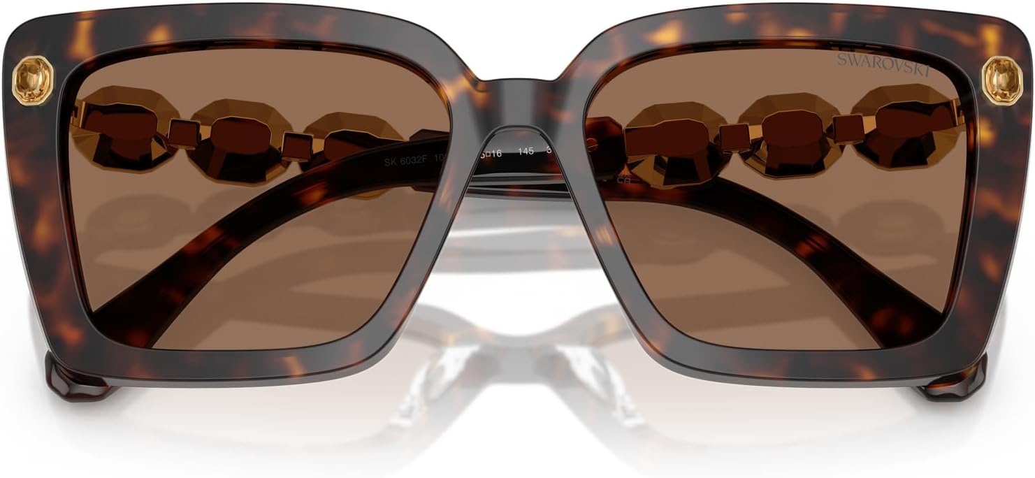 image:imageSwarovski womens Sk6032f Low Bridge Fit Square SunglassesHavanaDark Brown