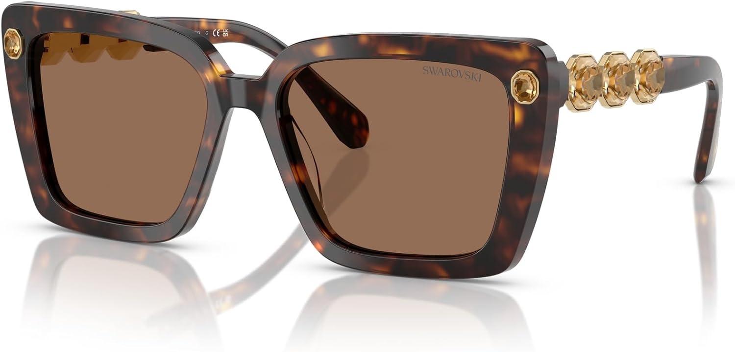 image:imageSwarovski womens Sk6032f Low Bridge Fit Square SunglassesHavanaDark Brown