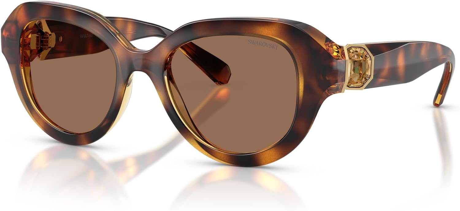 image:imageSwarovski womens Sk6037f Low Bridge Fit Round SunglassesHavanaDark Brown