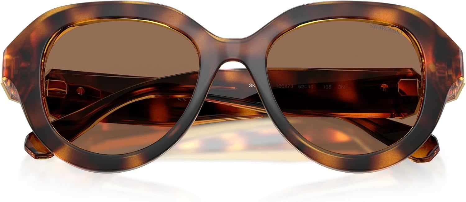 image:imageSwarovski womens Sk6037f Low Bridge Fit Round SunglassesHavanaDark Brown