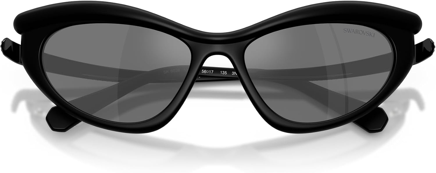 image:imageSwarovski womens Sk6038 Cat Eye SunglassesMatte BlackGrey Mirrored Black