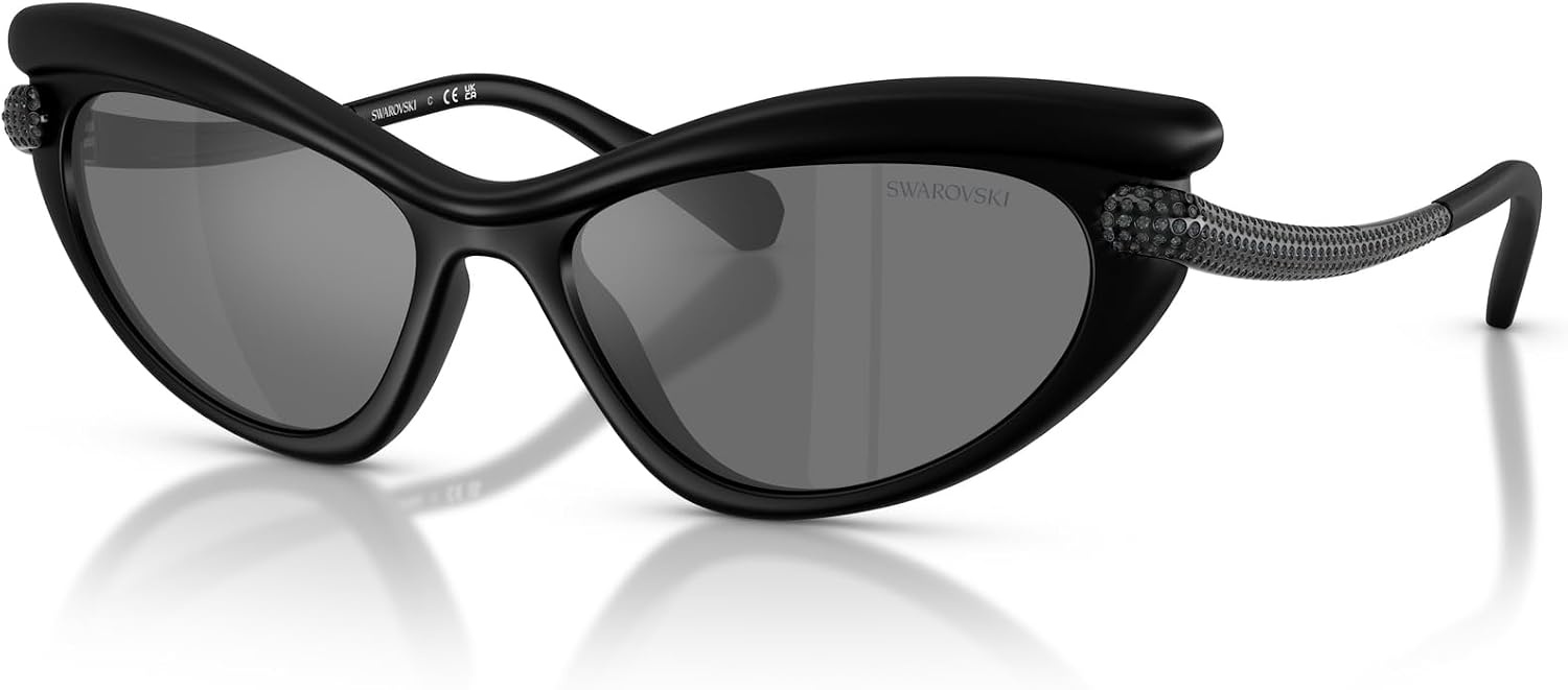 image:imageSwarovski womens Sk6038 Cat Eye SunglassesMatte BlackGrey Mirrored Black