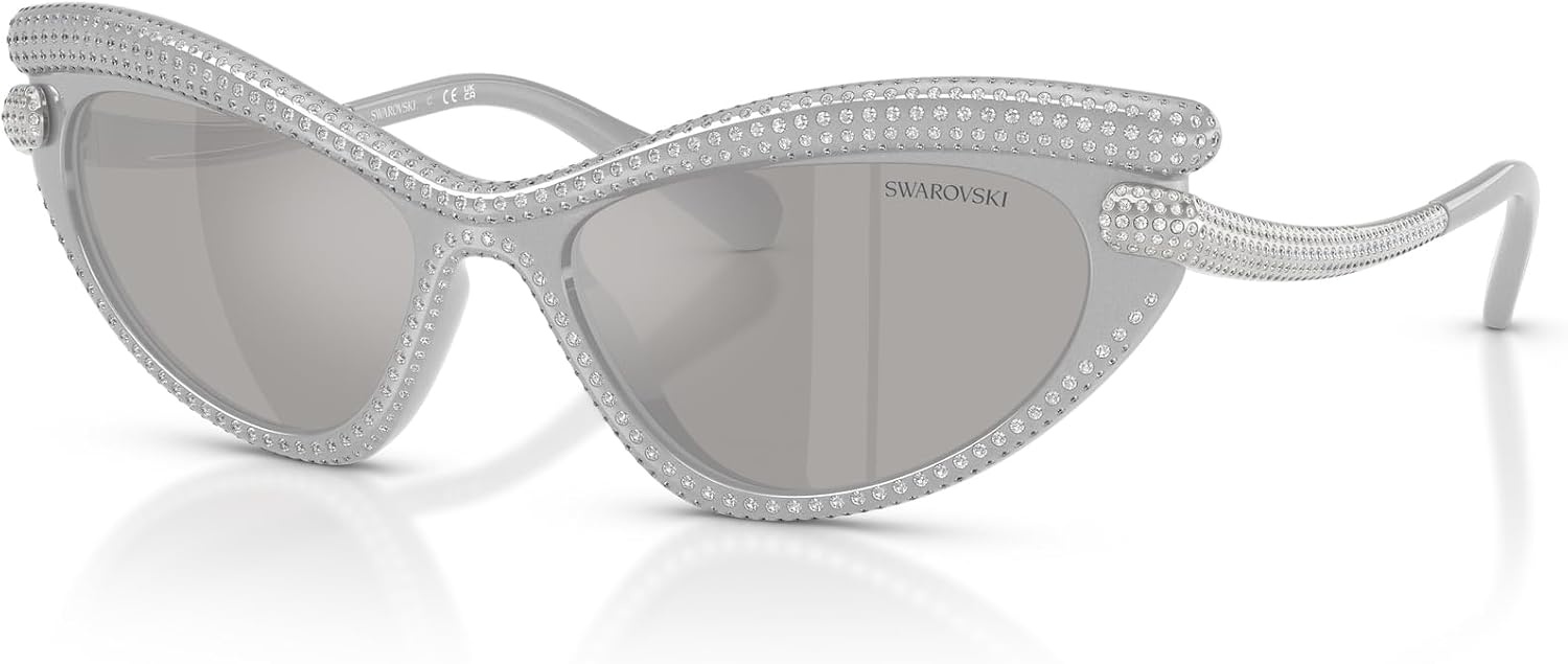 image:imageSwarovski womens Sk6038 Cat Eye SunglassesSilverLight Grey Mirrored Silver