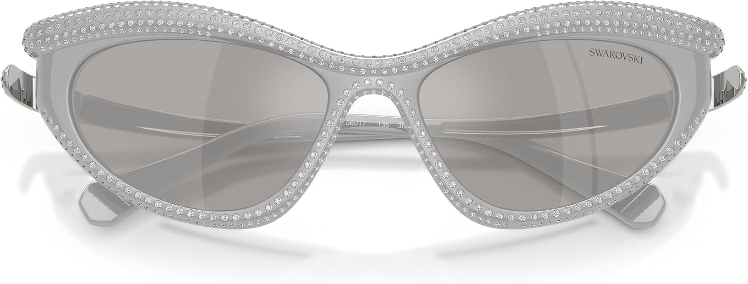 image:imageSwarovski womens Sk6038 Cat Eye SunglassesSilverLight Grey Mirrored Silver