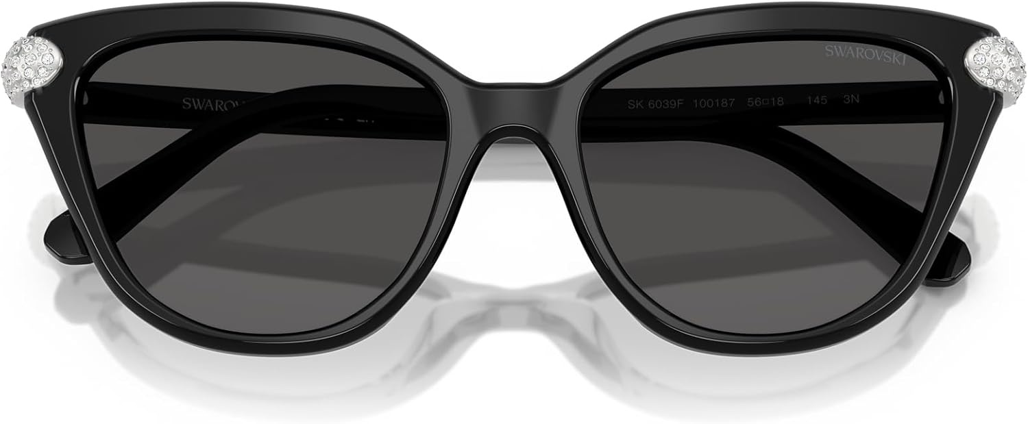 image:imageSwarovski womens Sk6039f Low Bridge Fit Cat Eye SunglassesBlackDark Grey