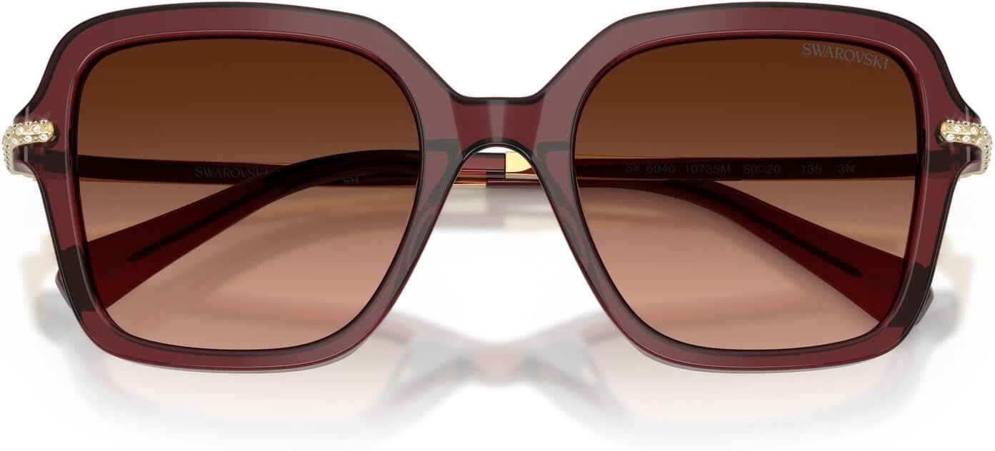 image:imageSwarovski womens Sk6040 Square SunglassesTransparent BurgundyPink Gradient Grey
