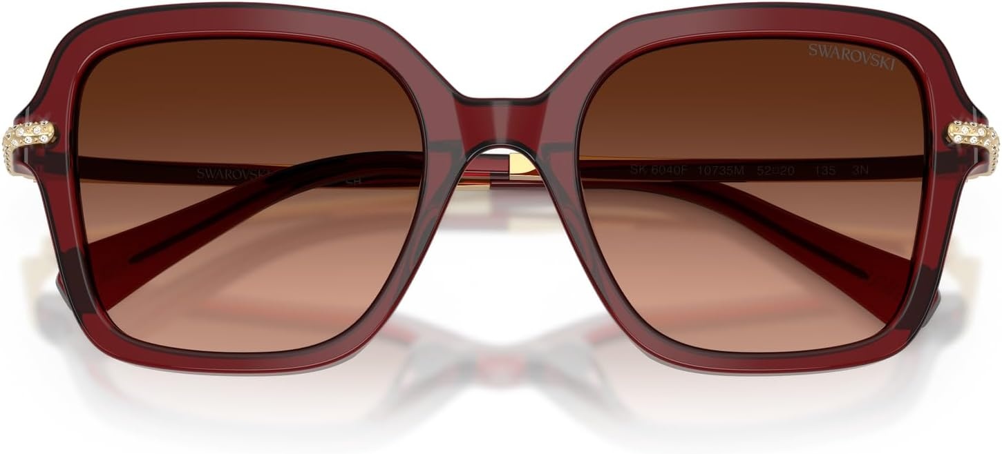 image:imageSwarovski womens Sk6040f Low Bridge Fit Square SunglassesTransparent BurgundyPink Gradient Grey