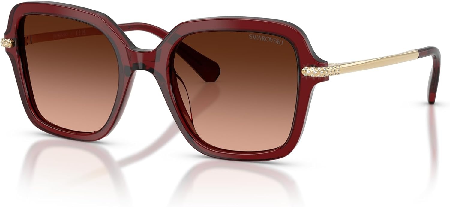 image:imageSwarovski womens Sk6040f Low Bridge Fit Square SunglassesTransparent BurgundyPink Gradient Grey