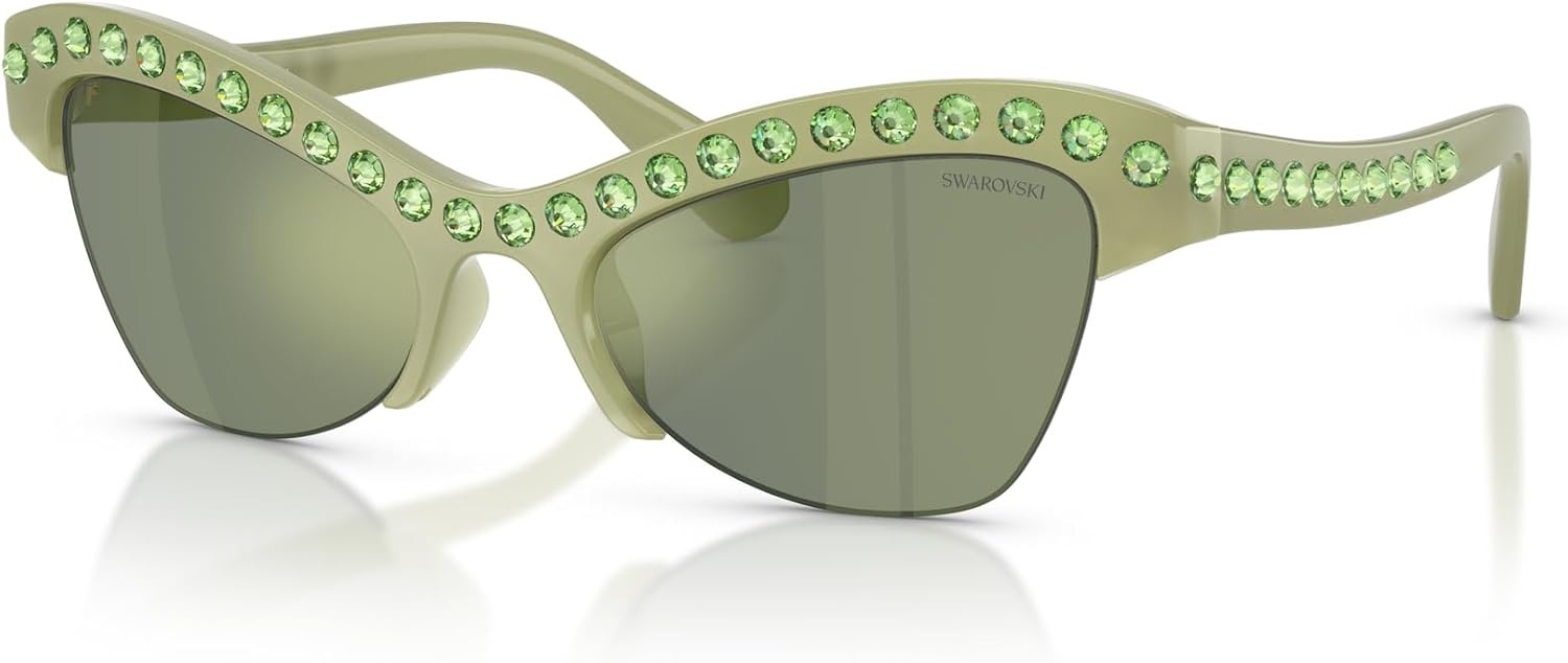 image:imageSwarovski womens Sk6043 Butterfly SunglassesMilky GreenGreen Mirrored Green