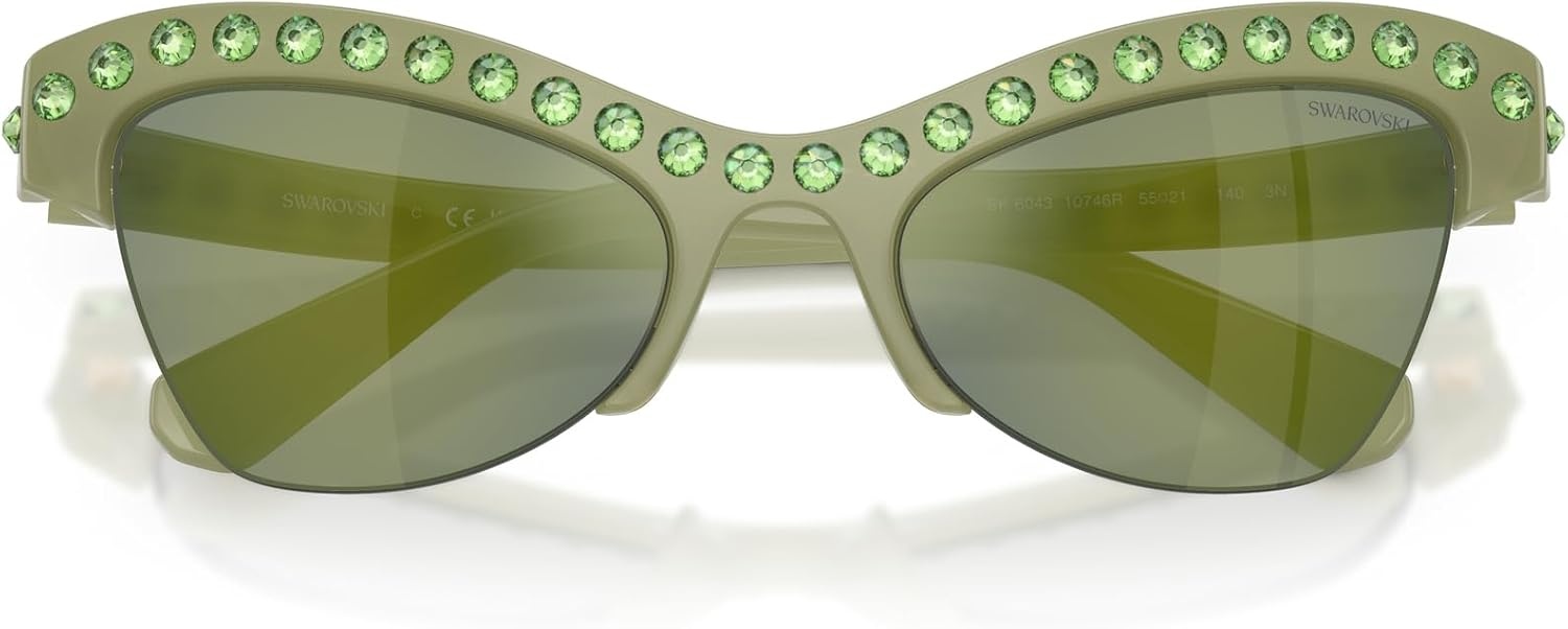 image:imageSwarovski womens Sk6043 Butterfly SunglassesMilky GreenGreen Mirrored Green