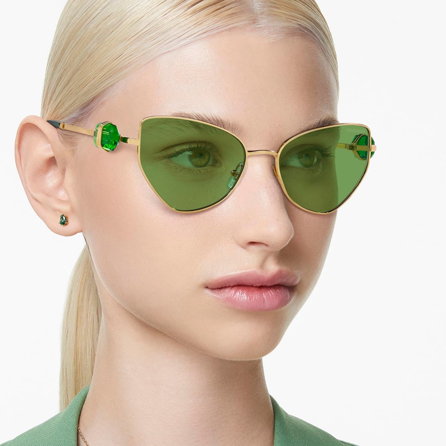 image:imageSwarovski womens Sk7003 Butterfly SunglassesGoldDark Green