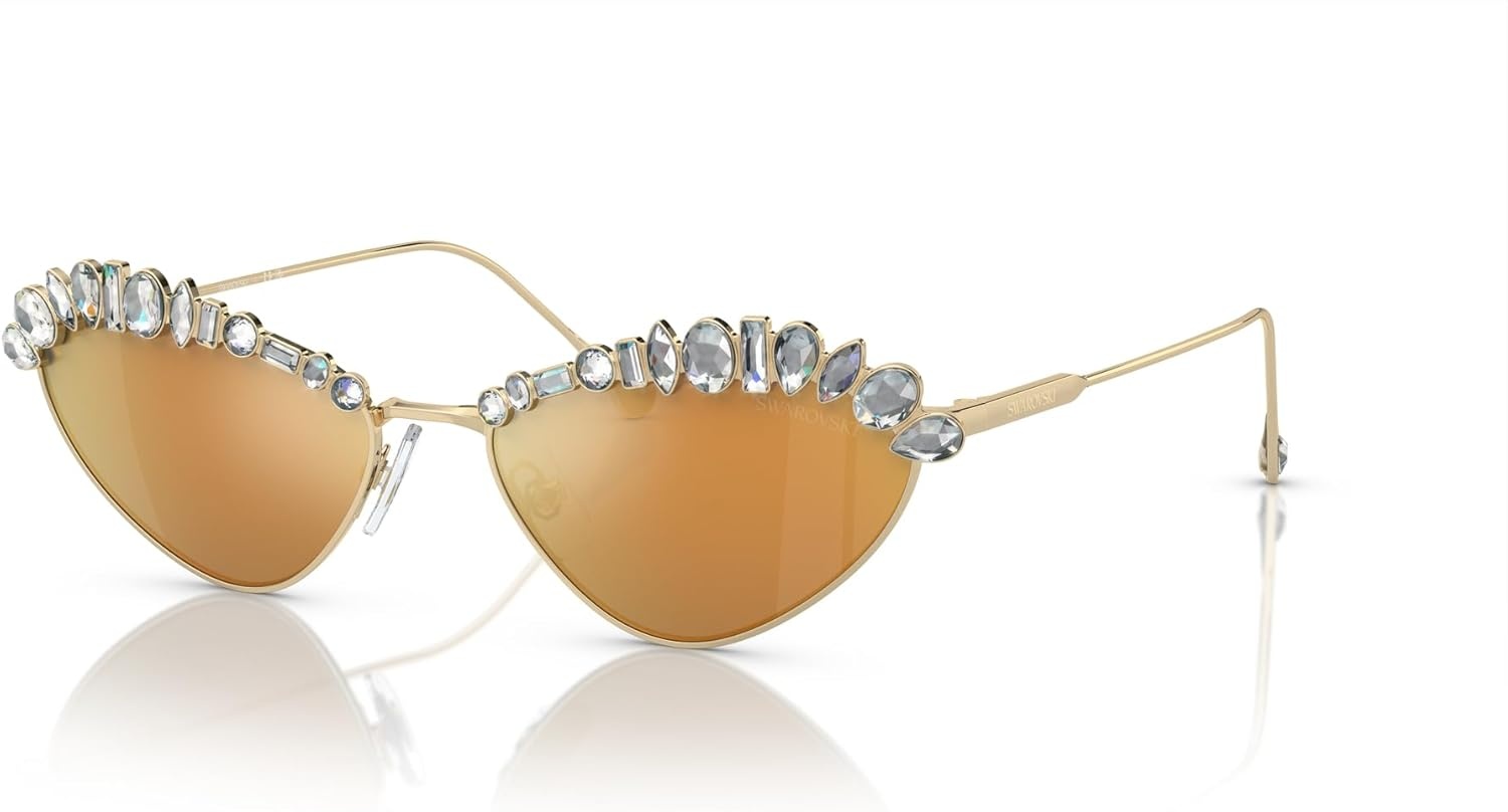 image:imageSwarovski womens Sk7009 Oval SunglassesPale GoldBrown Mirrored Gold