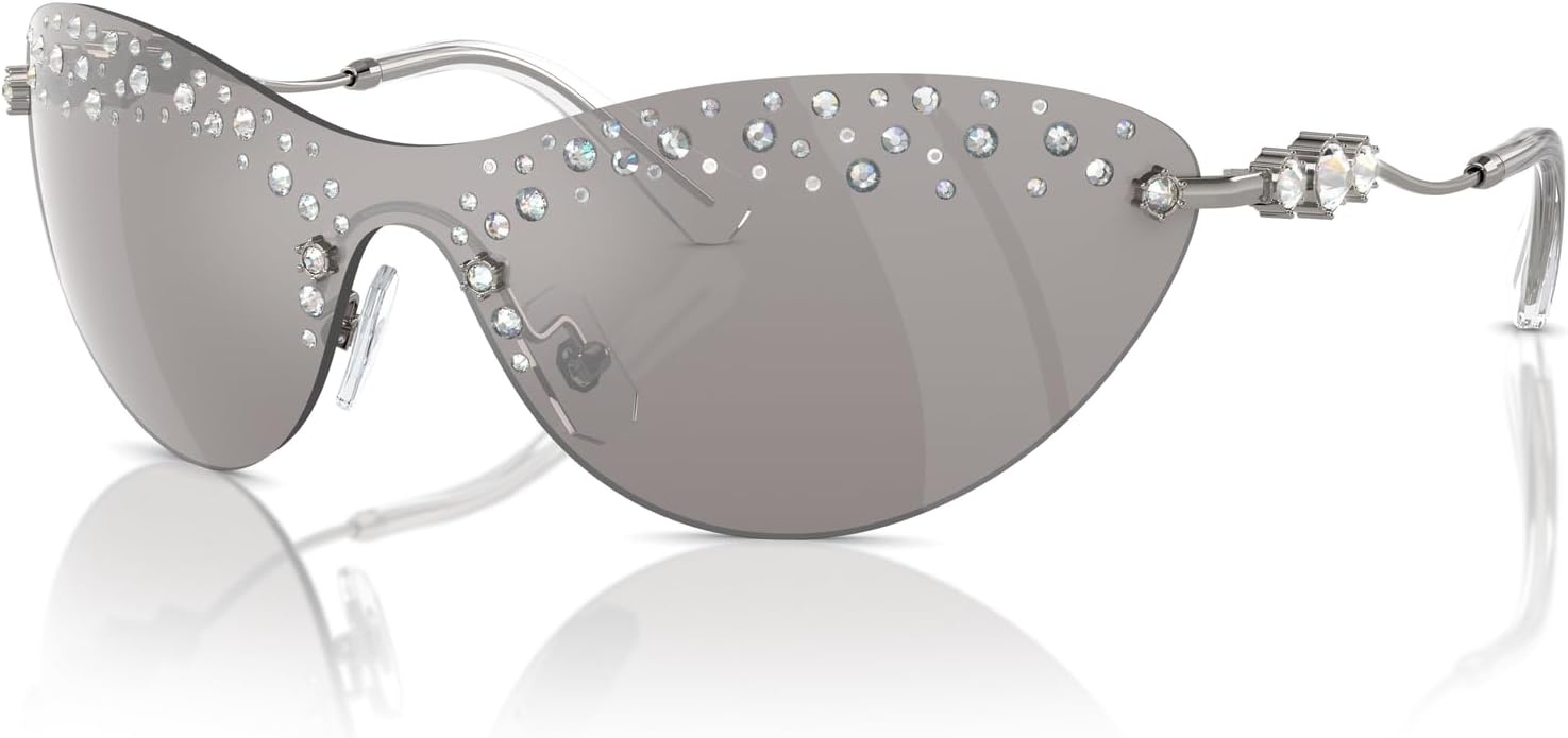 image:imageSwarovski womens Sk7023 Rectangular SunglassesGunmetalLight Grey Mirrored Silver