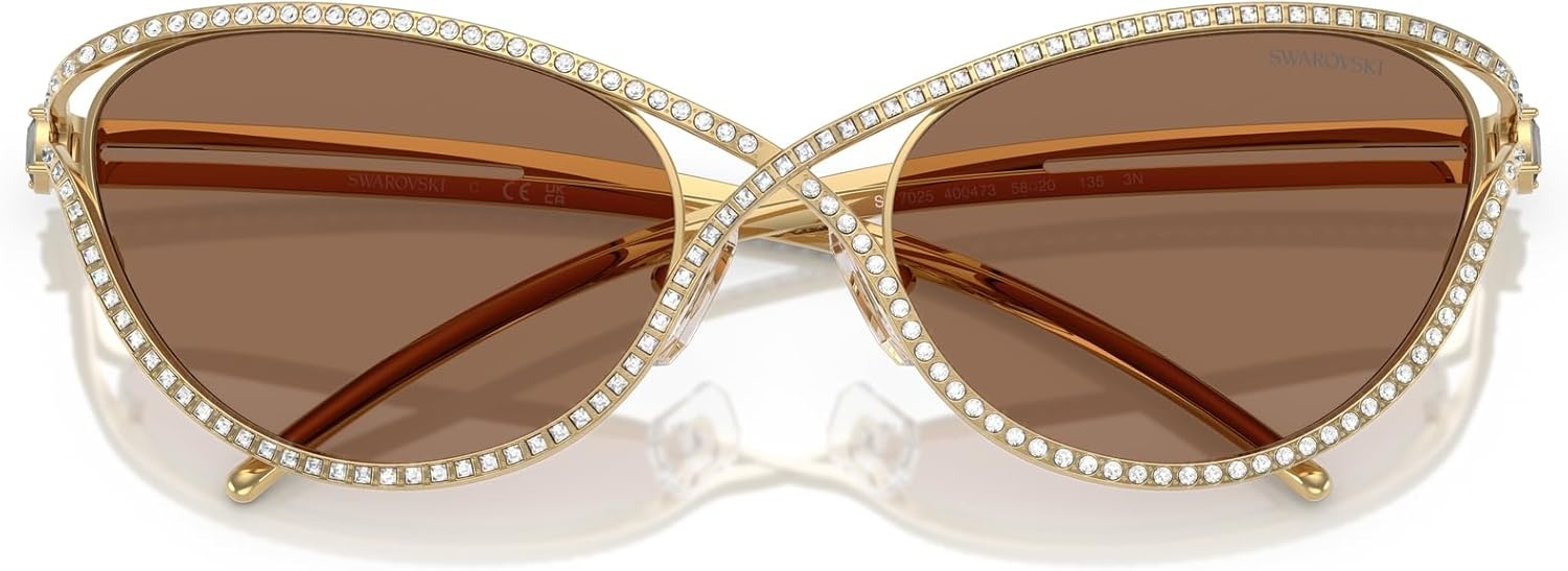 image:imageSwarovski womens Sk7025 Cat Eye SunglassesGoldDark Brown