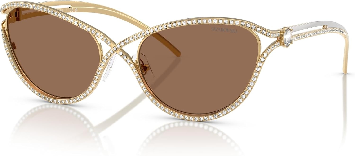 image:imageSwarovski womens Sk7025 Cat Eye SunglassesGoldDark Brown