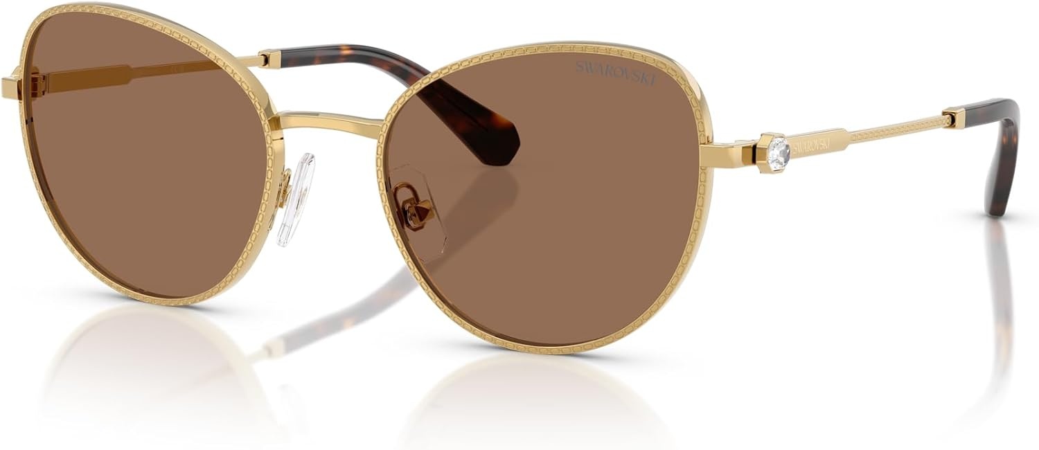 image:imageSwarovski womens Sk7032 Round SunglassesGoldDark Brown